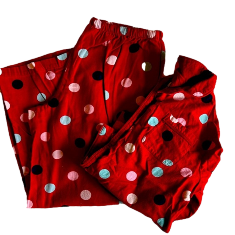 Sonoma Intimates Pajama Set Red Polka Dots Long Sleeve & Pant Drawstring Size M